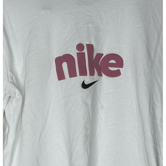 Nike Women's Crew Neck Long Sleeve Shirt Size M White with Lower Case Logo Pink - Picture 2 of 5